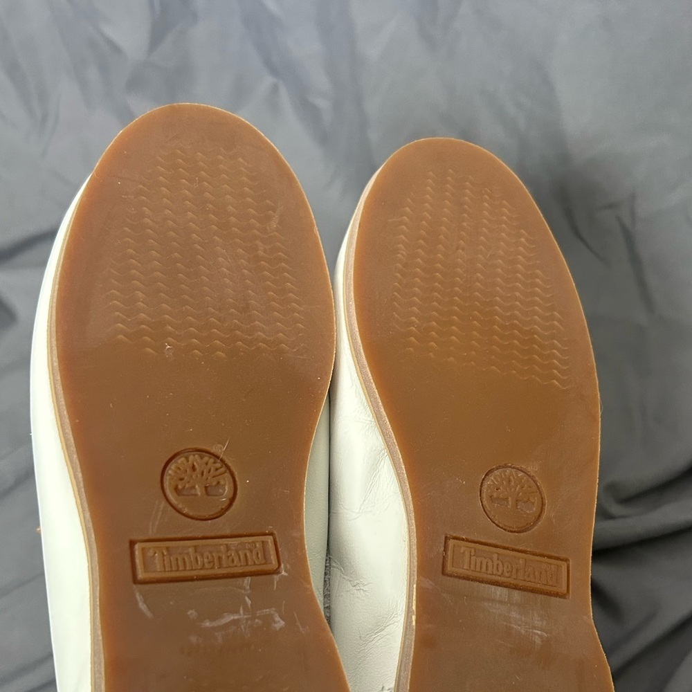 Timberland Classic Womens Boat Shoe White Tan laces size 7 Leather Flats Slip on - Picture 9 of 10